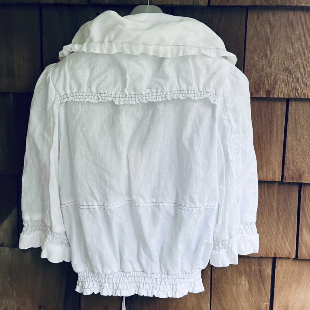Rare Anthropologie Ryu Linen & Cotton Gathered Collar White Short Jacket Size S - Picture 10 of 14